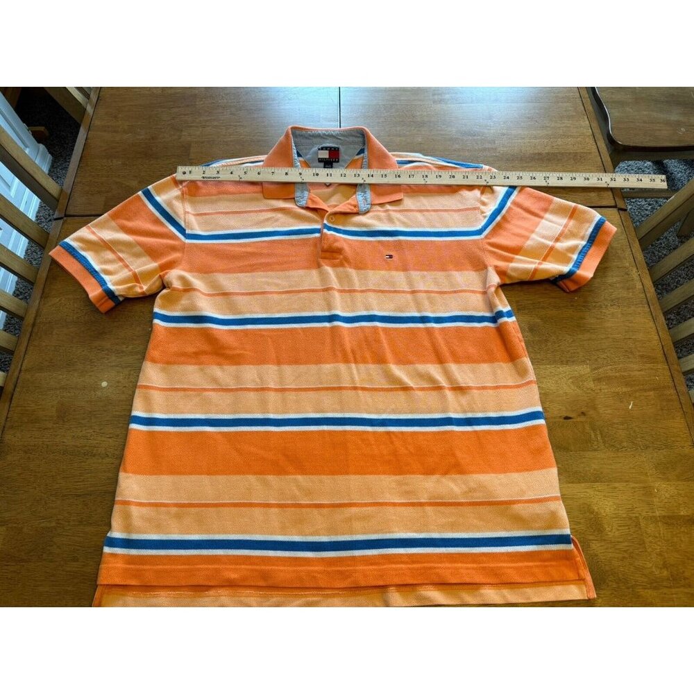 Tommy Hilfiger Polo Shirt Mens XL Orange Striped Casual Short Sleeve